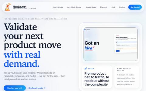 SaaS Idea Validation With Real Ad Runs | Idea Launch — screenshot