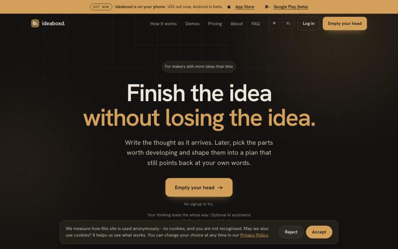 ideaboxd | Develop Ideas Without Losing the Original Thought — screenshot