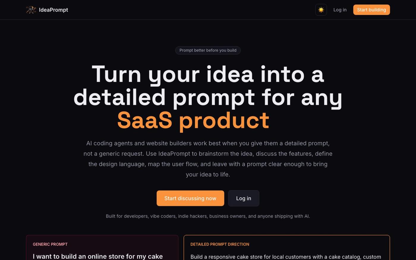 IdeaPrompt | AI Prompt Generator for Apps & Websites — screenshot