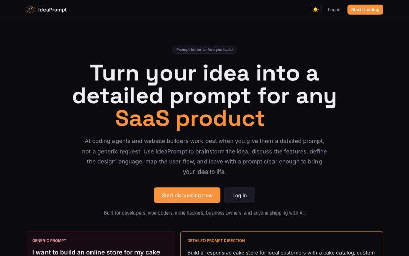 IdeaPrompt | AI Prompt Generator for Apps & Websites — screenshot