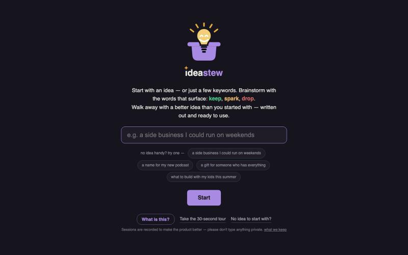 IdeaStew — turn a half-formed idea into a prompt worth using — screenshot