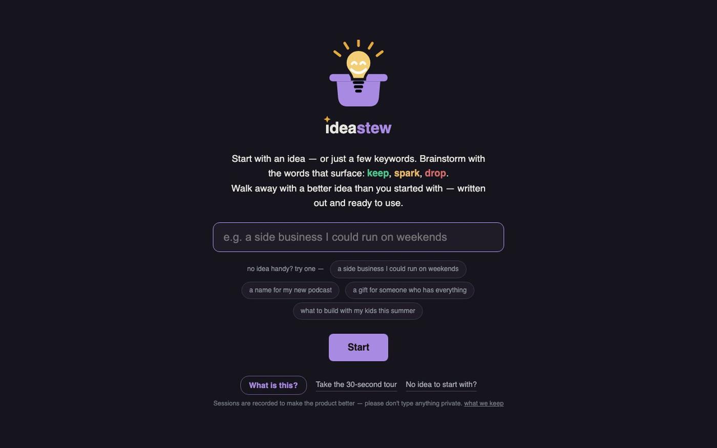 IdeaStew — turn a half-formed idea into a prompt worth using — screenshot