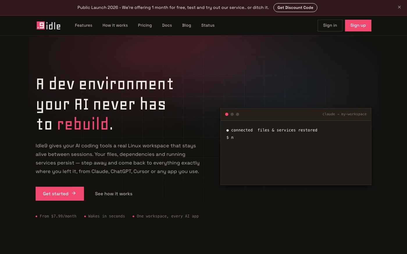 Idle9 — Persistent dev environments for AI coding — screenshot