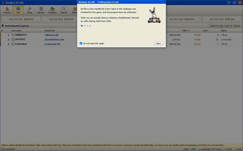 iDonkey v0.49b. Seed fake files, rank real links. — screenshot