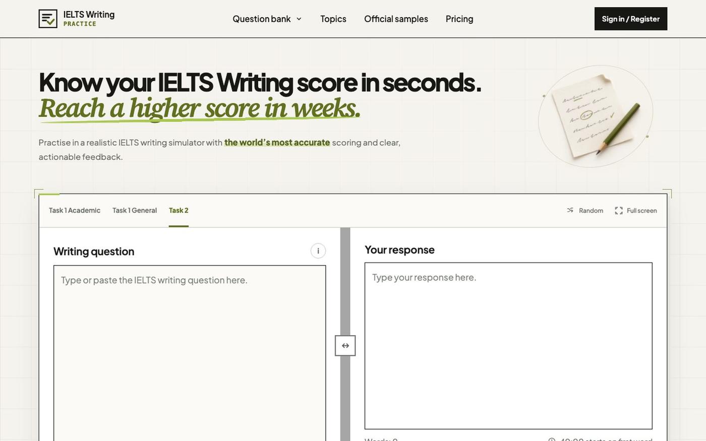 IELTS Writing Practice — Realistic IELTS Simulator — screenshot