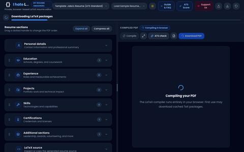 IhateLaTeX - Free Offline LaTeX Resume & CV Builder | In-Browser WebAssembly ATS — screenshot