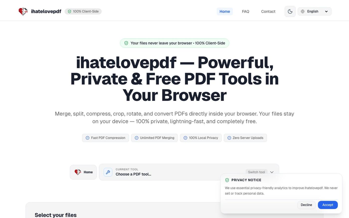 ihatelovepdf — Powerful, Private & Free PDF Tools in Your Browser — screenshot