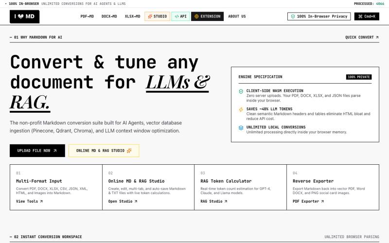 ILoveMD — High-Speed Markdown Converter & RAG Studio for LLMs — screenshot
