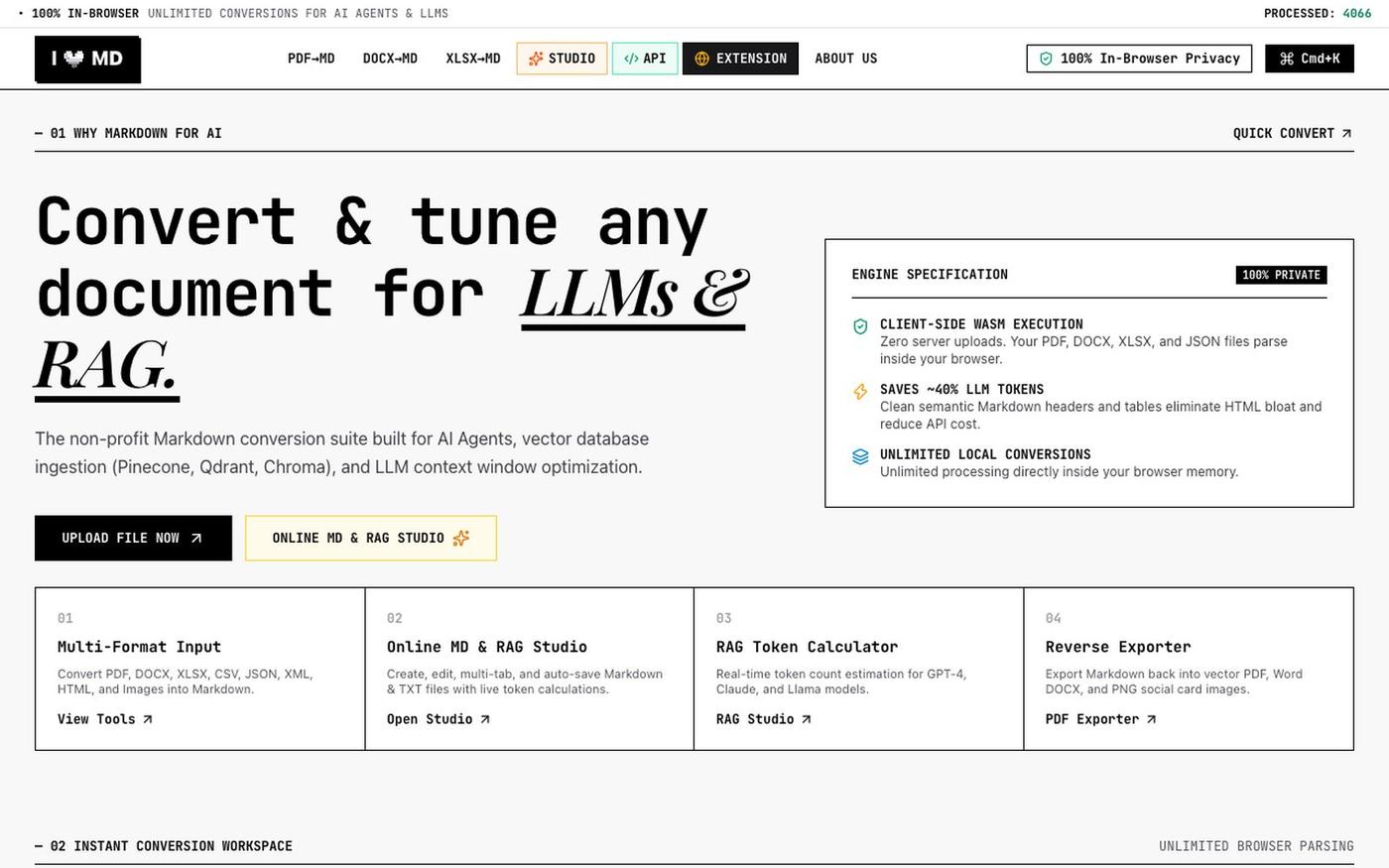 ILoveMD — High-Speed Markdown Converter & RAG Studio for LLMs — screenshot
