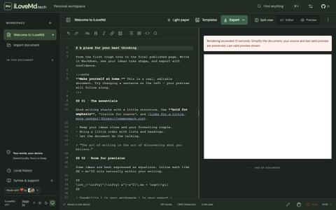 iLoveMd.tech — Markdown editor, preview, annotations and export — screenshot