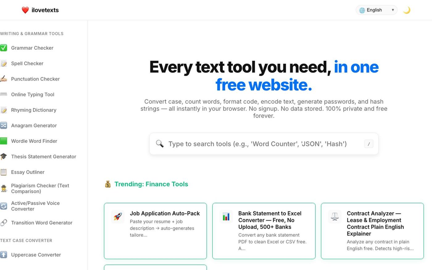 ilovetexts — 100+ Free Online Text Tools — screenshot