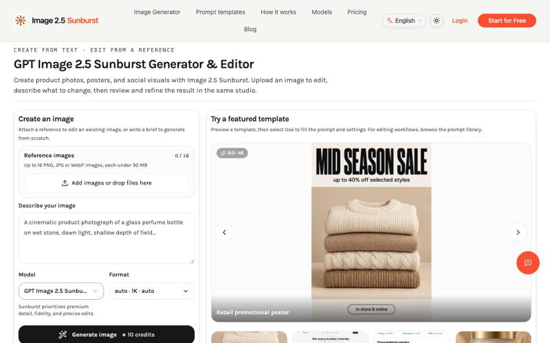 GPT Image 2.5 Sunburst - Generator & Editor — screenshot