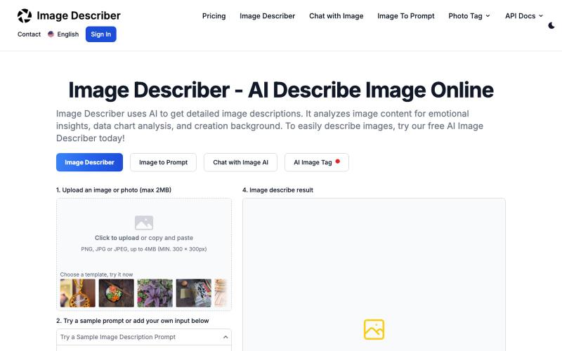 Image Describer - AI Describe Image Online, Free Trial (No Login Required) — screenshot