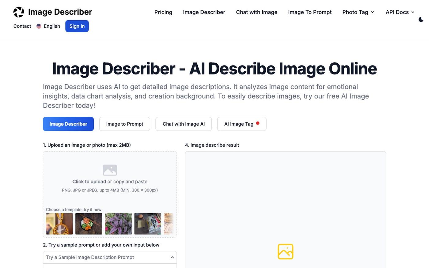Image Describer - AI Describe Image Online, Free Trial (No Login Required) — screenshot