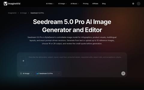 Seedream 5.0 Pro AI Image Generator & Editor | ImagineVid — screenshot