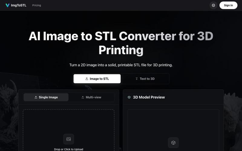 Image to STL Converter | AI STL Generator - ImgToSTL — screenshot
