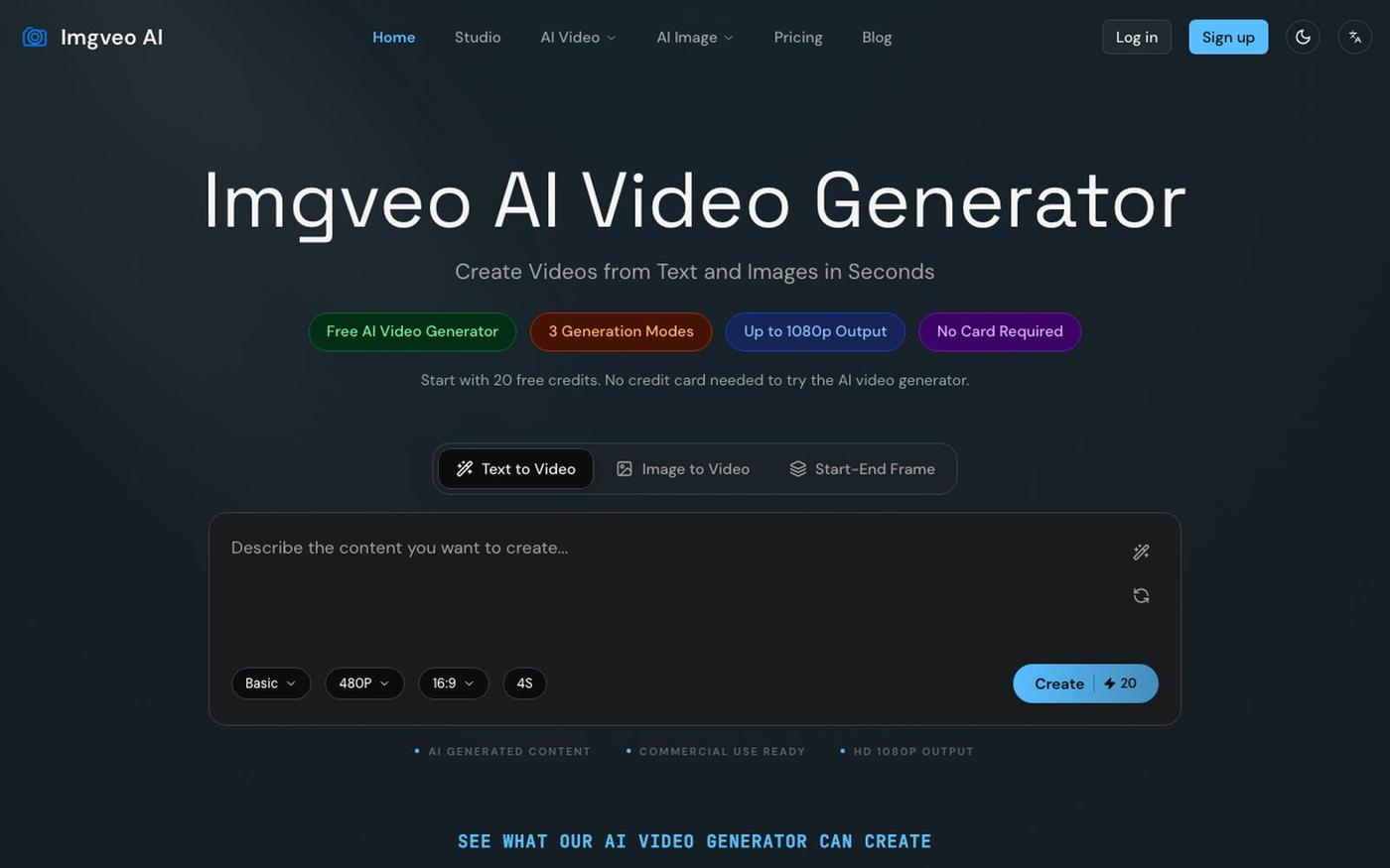 Imgveo AI - Free AI Video Generator | Text to Video & Image to Video — screenshot