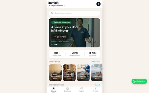 immidit — Nurse at Home in Gurgaon | Care. Immediately. — screenshot