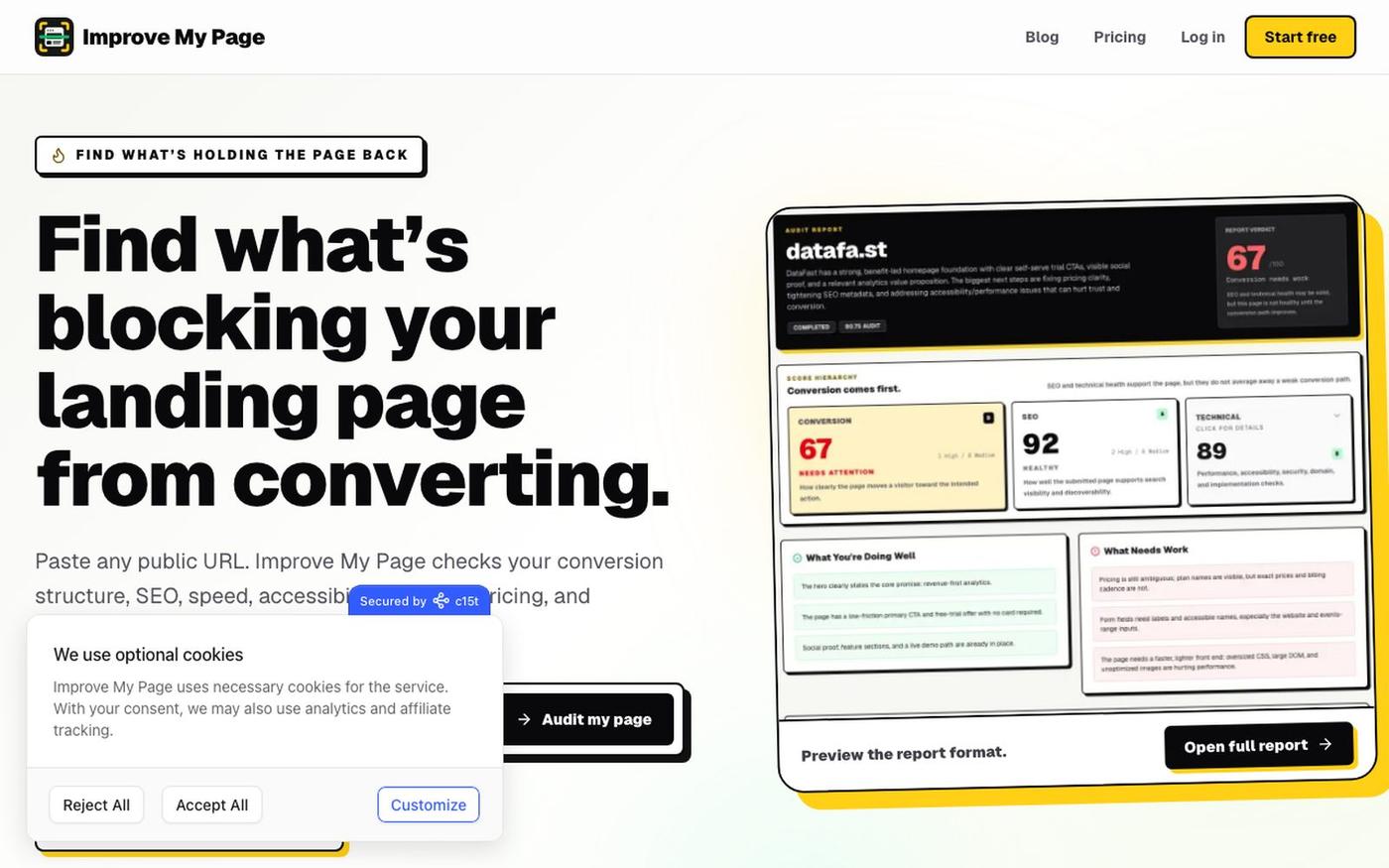 Landing Page Audit Tool | Improve My Page — screenshot