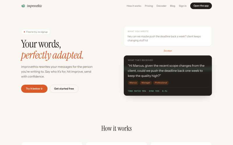 ImproveThis.ai - Rewrite your text for any audience — screenshot