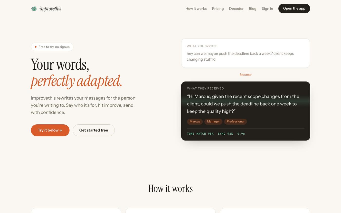 ImproveThis.ai - Rewrite your text for any audience — screenshot