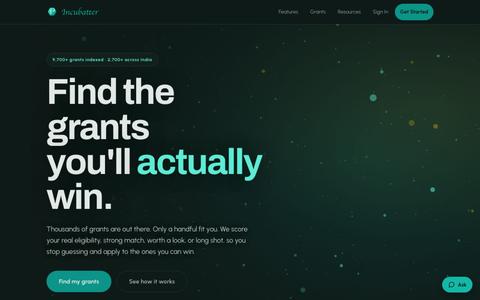 Incubateer: AI-matched startup grant discovery platform — screenshot