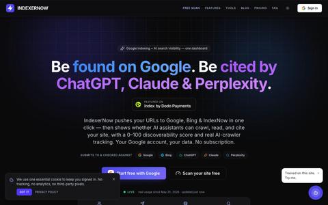 IndexerNow — Submit URLs to Google & IndexNow, Get Cited by AI — screenshot