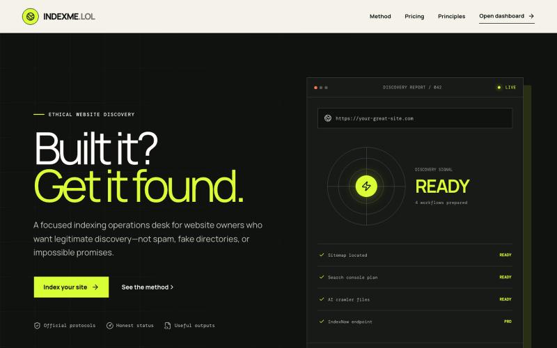 IndexMe.lol — Build it. Get it found. — screenshot