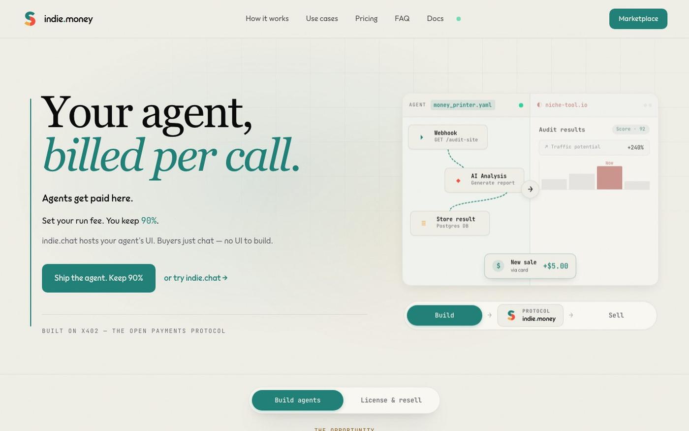 indie.money - Agents get paid here. — screenshot