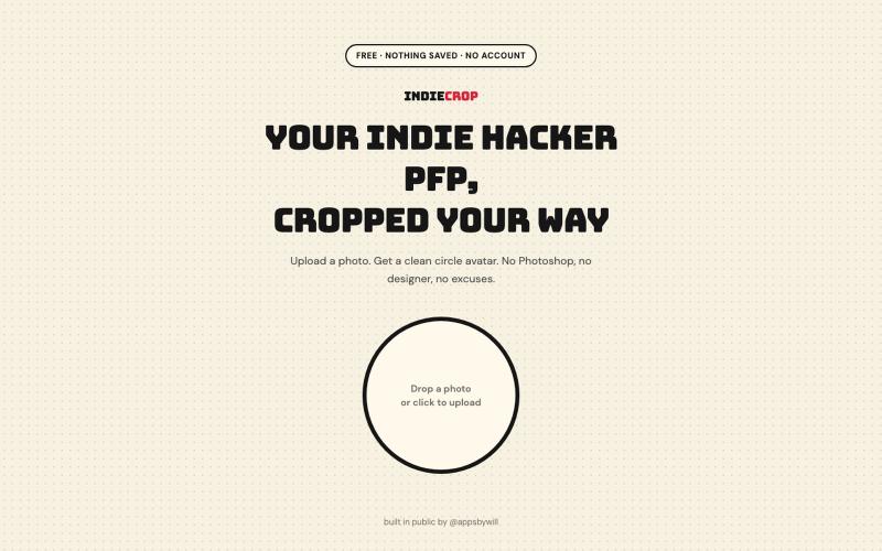 IndieCrop — your indie hacker PFP in 10 seconds — screenshot