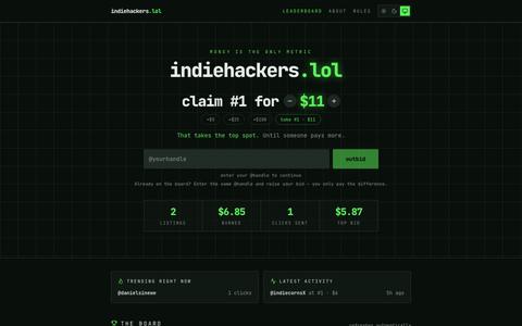indiehackers.lol — pay to rank, get outbid — screenshot