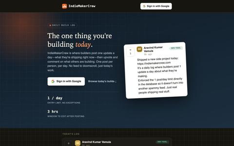 IndieMakerCrew — One entry a day for indie builders — screenshot