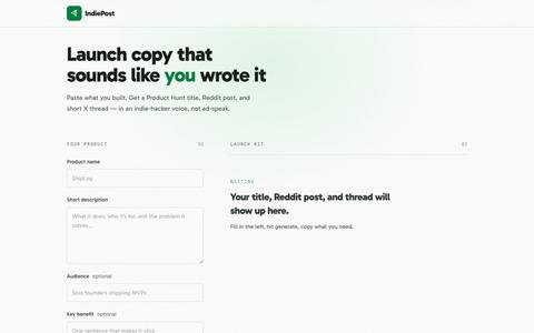 IndiePost — Launch copy for indie makers — screenshot