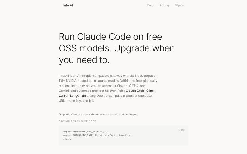 InferAll — Unified AI API for OpenAI, Claude, Gemini & 207+ Models — screenshot