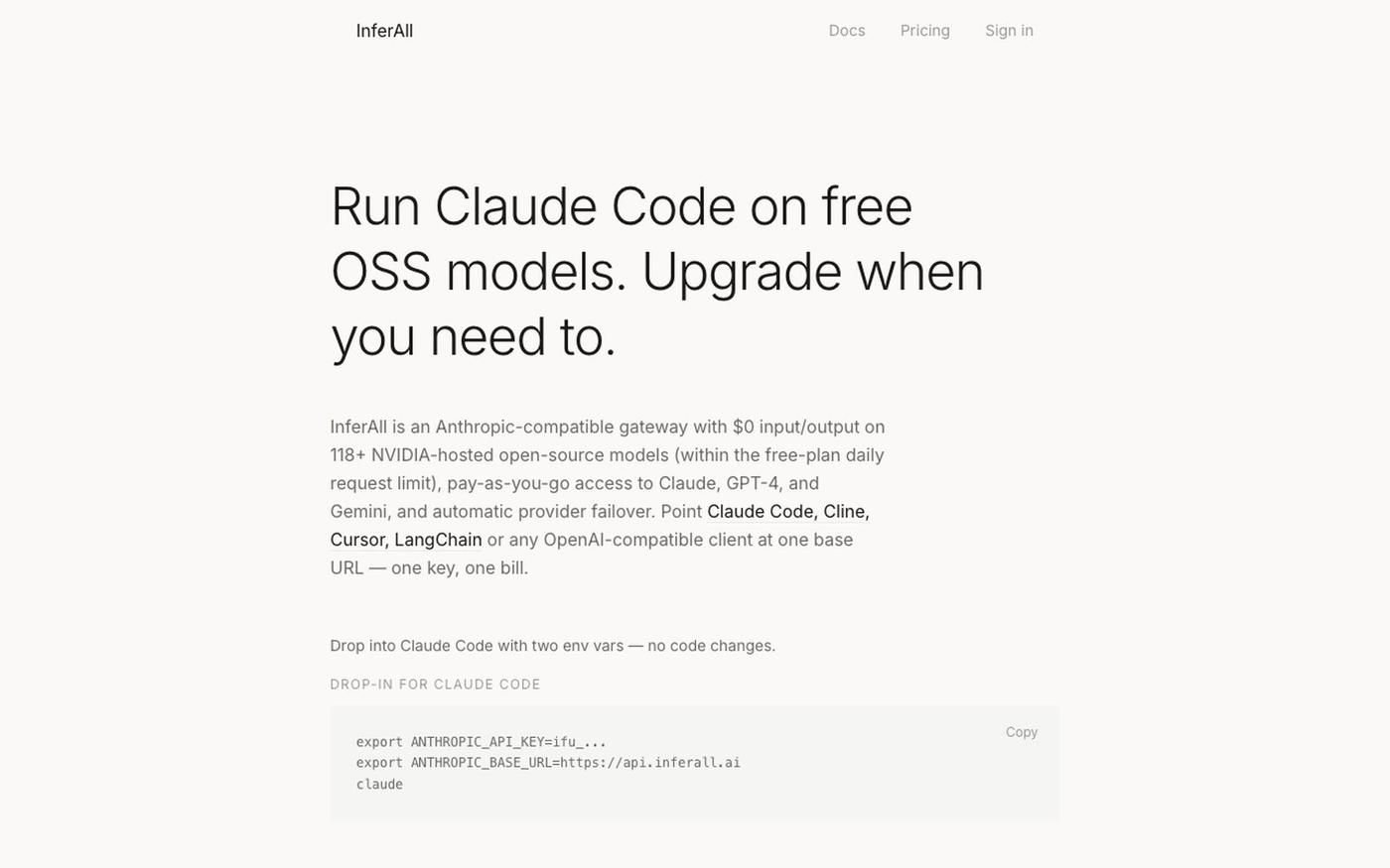 InferAll — Unified AI API for OpenAI, Claude, Gemini & 207+ Models — screenshot