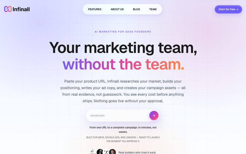 Infinall AI — AI Marketing Team for SaaS Founders | Free to Start — screenshot