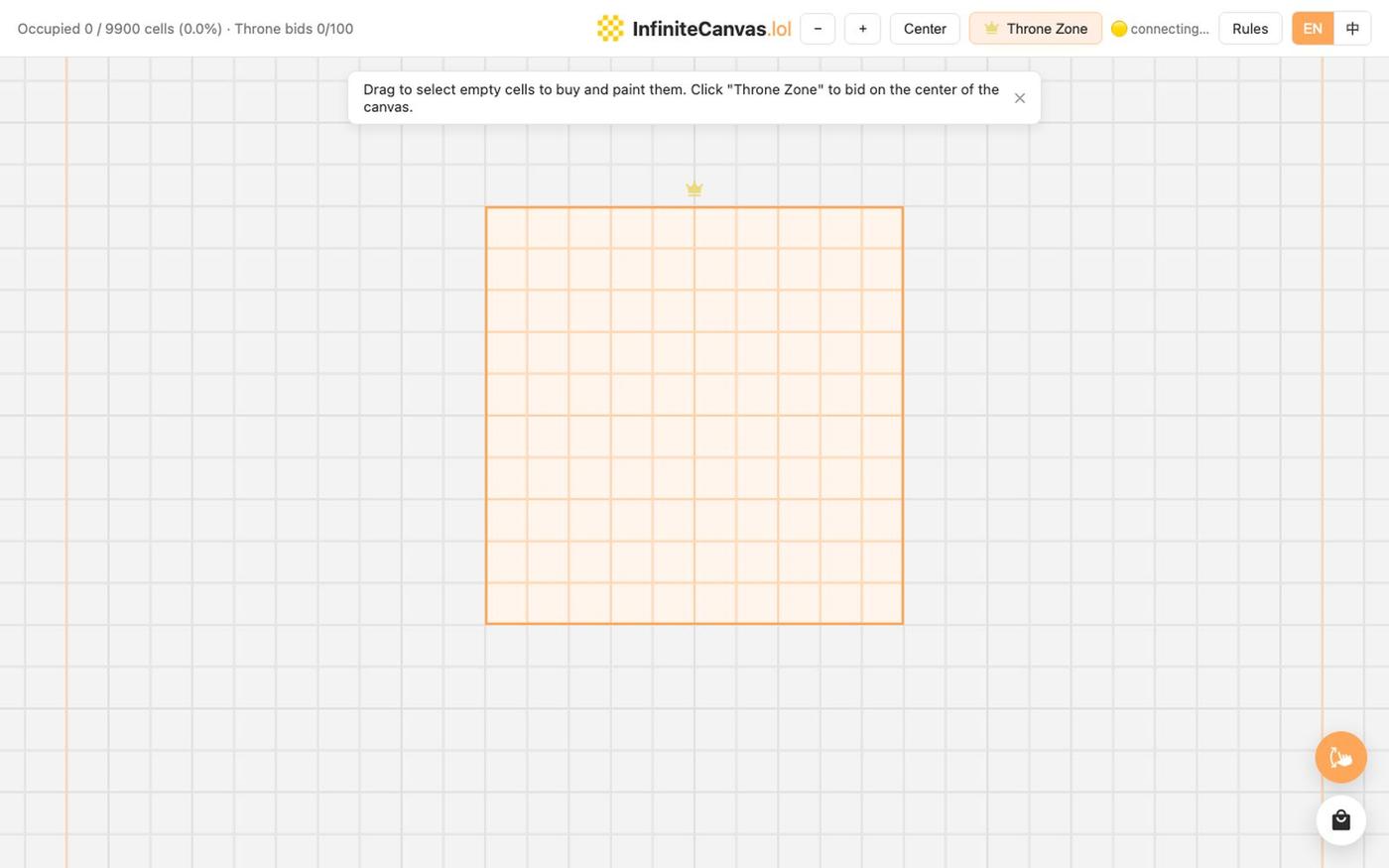 InfiniteCanvas.lol — Buy & Paint Pixels on a Shared Canvas — screenshot