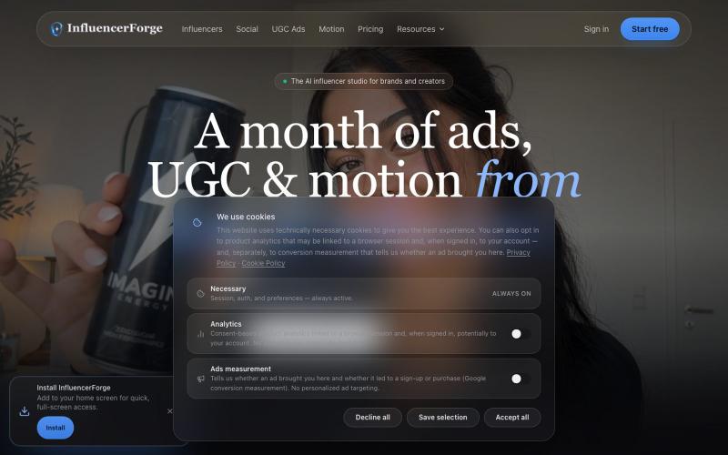 InfluencerForge — AI Influencer & UGC Ad Studio — screenshot