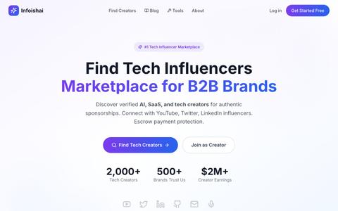 Find Tech Influencers Marketplace | Discover Top Tech Creators | Infoishai — screenshot