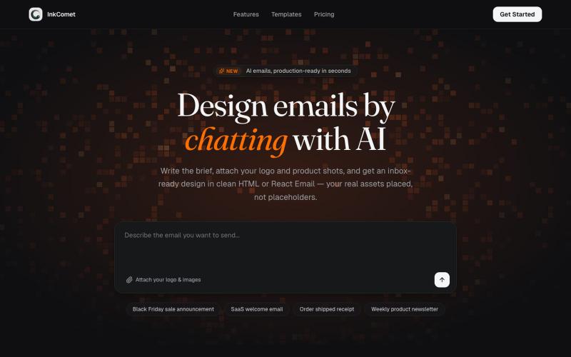 InkComet: AI email templates as HTML and React Email — screenshot