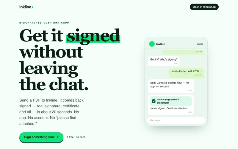 Inkline — sign documents inside WhatsApp — screenshot
