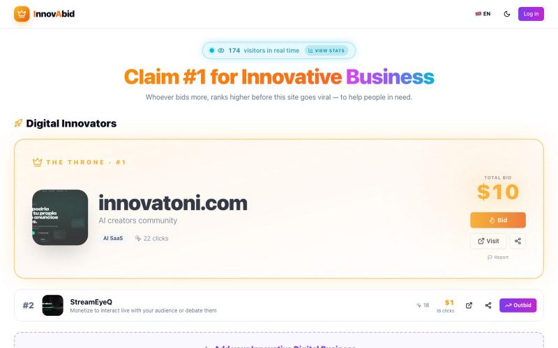 InnovAbid — Claim #1 for your innovative business while helping others in need — screenshot