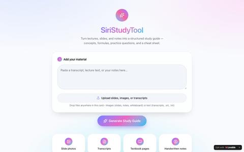 SiriStudyTool — AI Study Guide Generator — screenshot