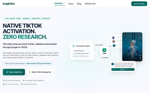 Lobby | Native TikTok Activation. Zero Research. — screenshot