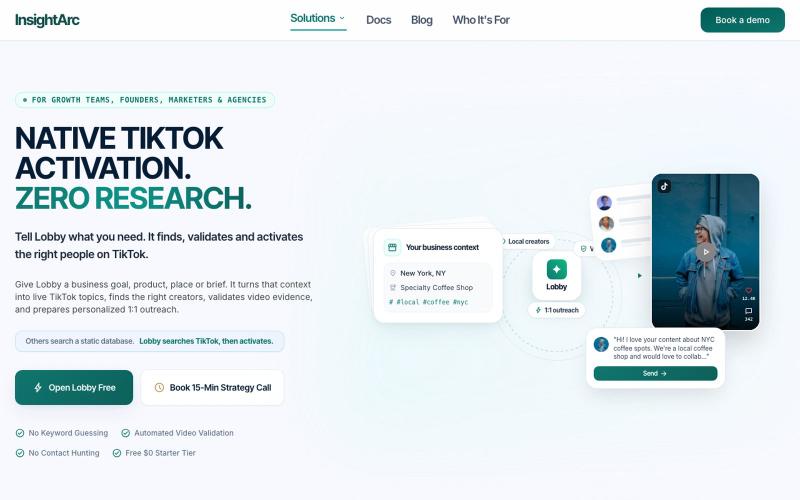 Lobby | Native TikTok Activation. Zero Research. — screenshot