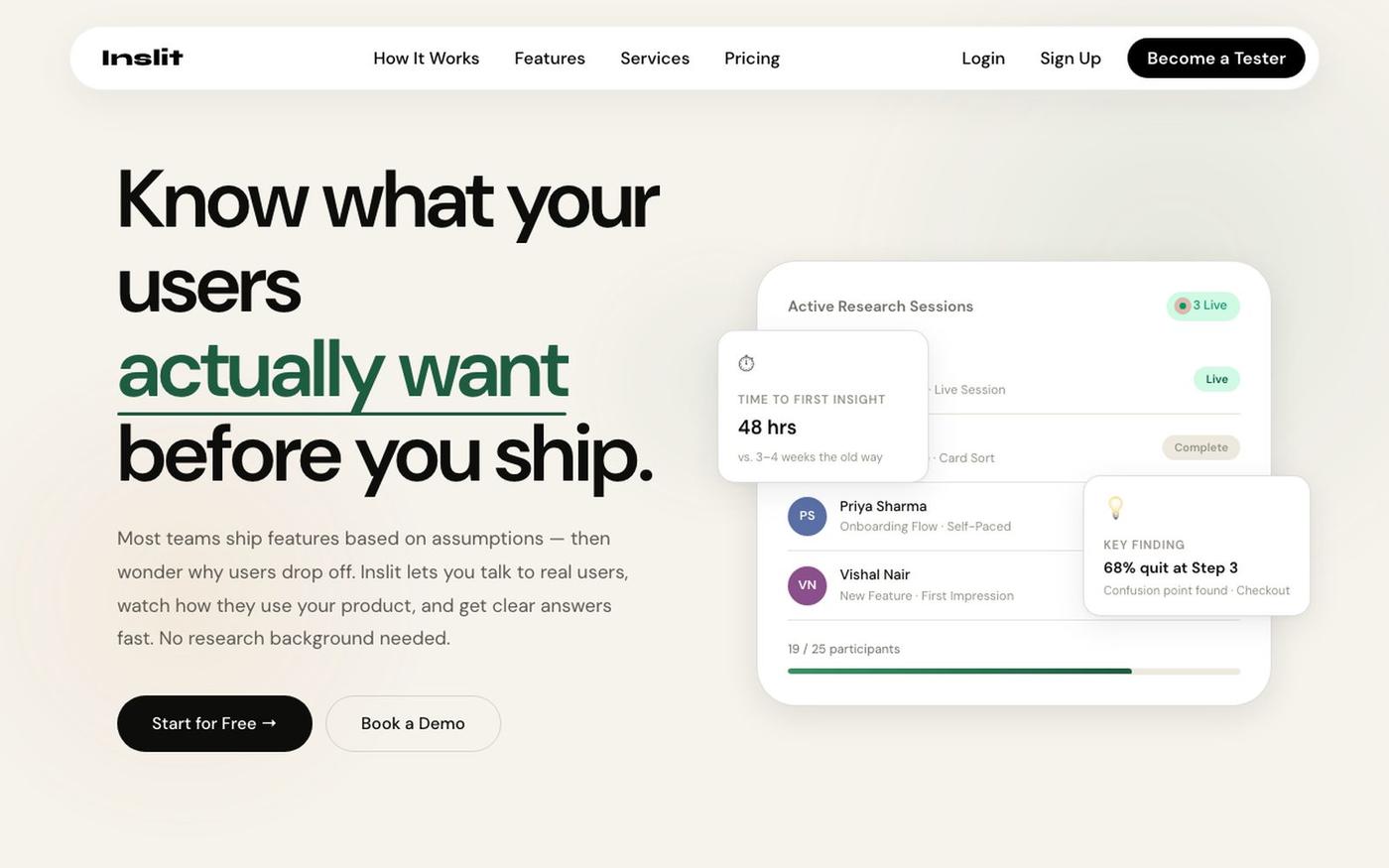 Inslit — UX Research & Usability Testing Platform — screenshot