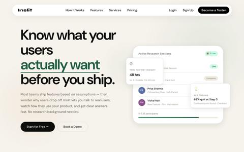 Inslit — UX Research & Usability Testing Platform — screenshot