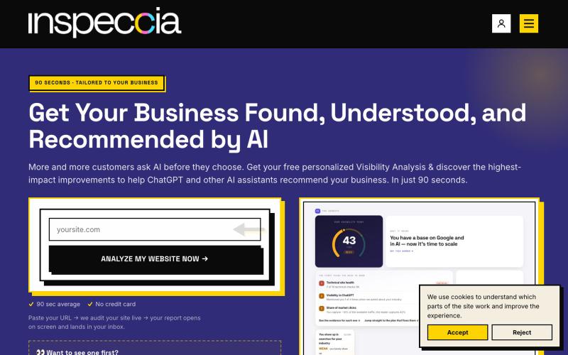Do customers find you on Google & ChatGPT? Free website audit | inspeccia — screenshot