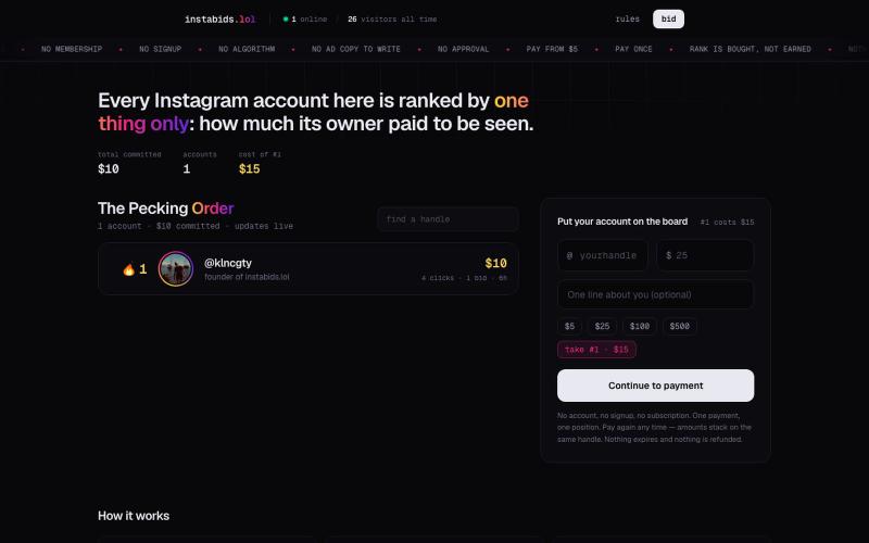 instabids.lol — The Instagram leaderboard money decides. — screenshot