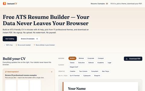 InstantCV — Free AI Resume and CV Builder — screenshot